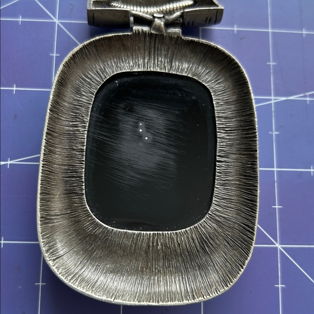 1980’s bold loud pendant black onyx on silvertone chain statement piece chunky - Picture 6 of 7